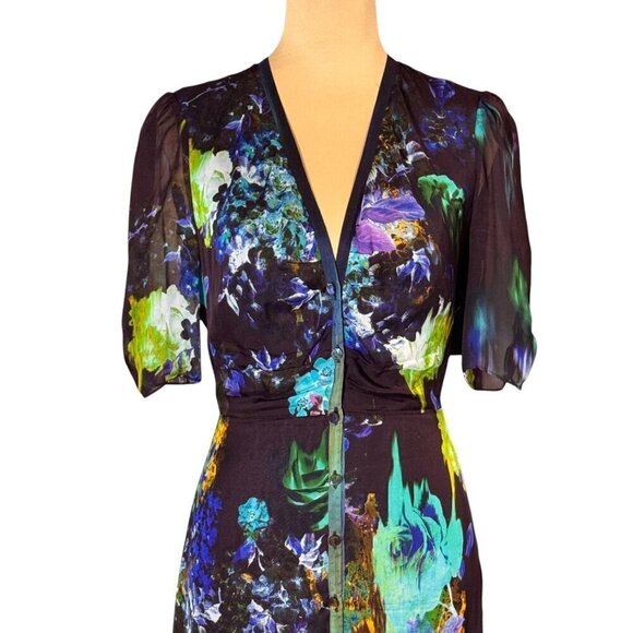 Mason by Michelle Mason Silk Floral Maxi Dress Sz.S Purple Button Front Event - Picture 13 of 14